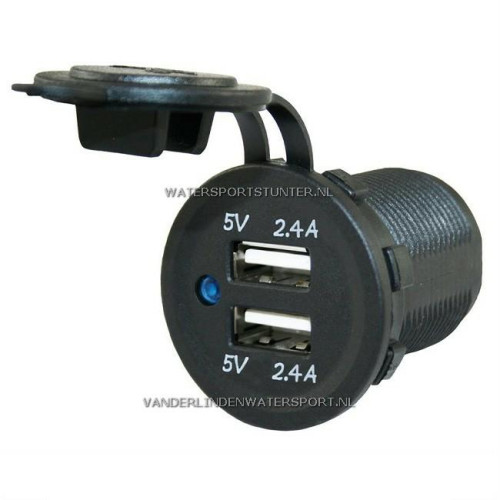 PL USB Lader Inbouw 12 / 24 Volt 2-Voudig 4,8 Ah